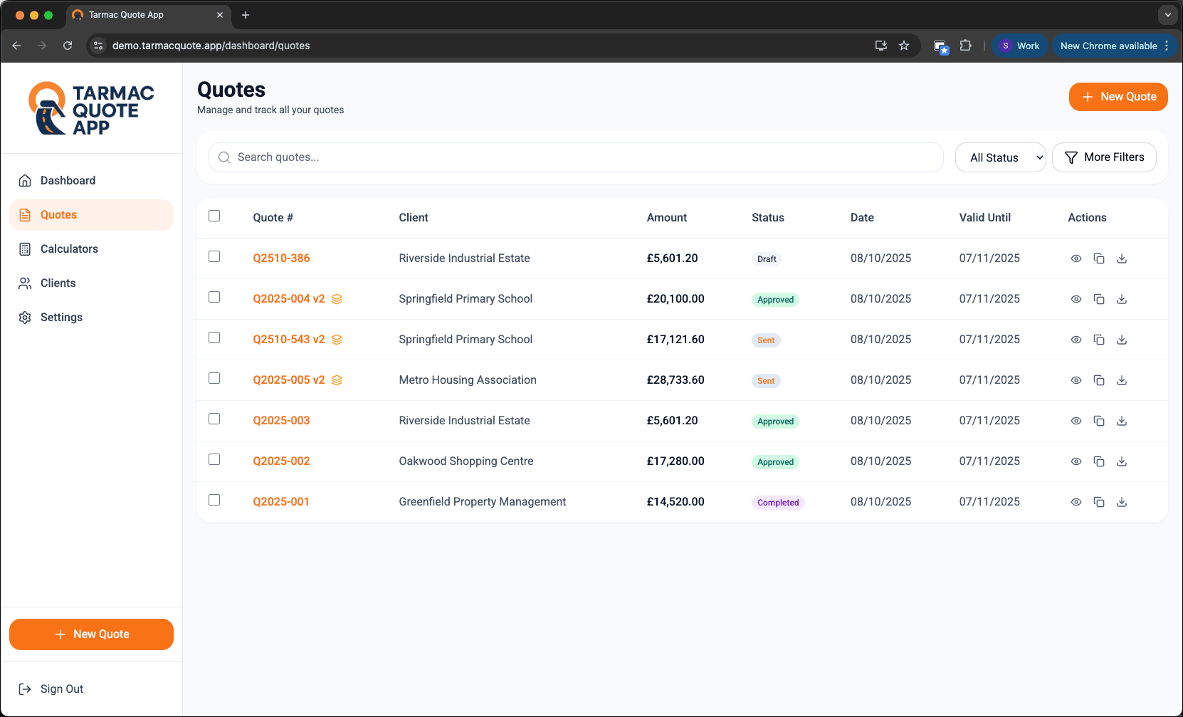 TarmacQuote App Quotes List